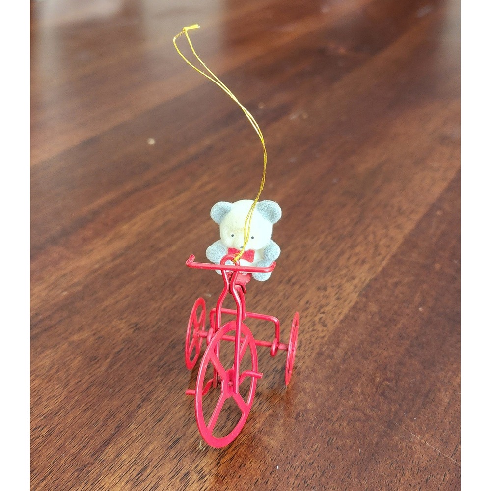 Vtg Avon Teddy Bear‎ Riding Red Tricycle Christmas Ornament Whimsical Decoration